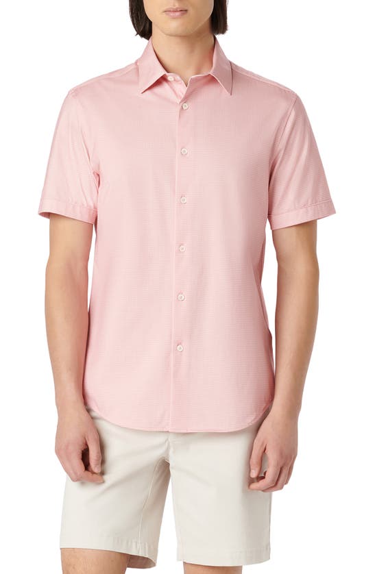 Shop Bugatchi Miles Ooohcotton® Pin Dot Short Sleeve Button-up Shirt In Salmon