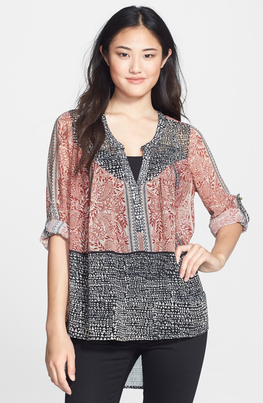 Daniel Rainn High/Low Colorblock Peasant Blouse Nordstrom