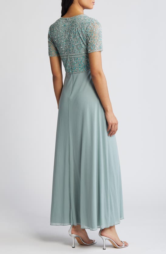 Shop Pisarro Nights Beaded Bodice A-line Gown In Sage