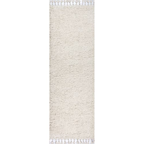 Jonathan Y Mercer Shag Plush Tassel Area Rug In White