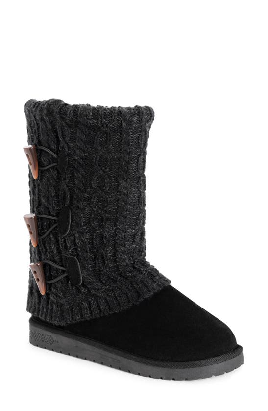 Muk Luks Cheryl Faux Fur Knit Boot In Jet Black