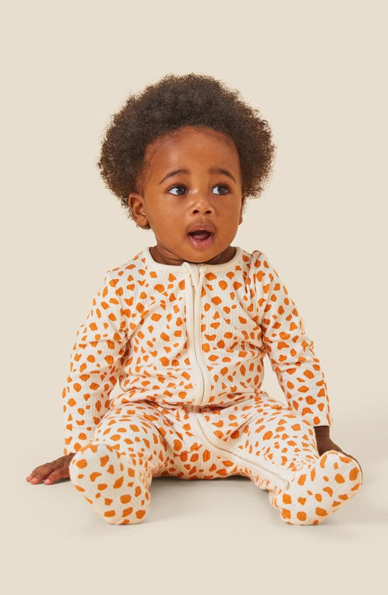 Shop Mori Clever Zip Footie In Ribbed - Giraffe Spot Print