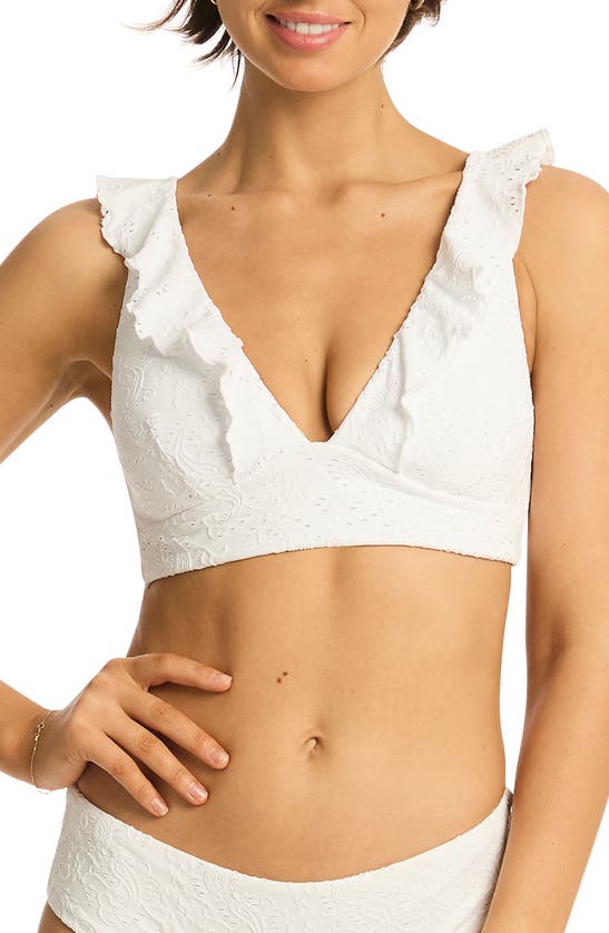 Shop Sea Level Interlace Ruffle Underwire Bikini Top In White