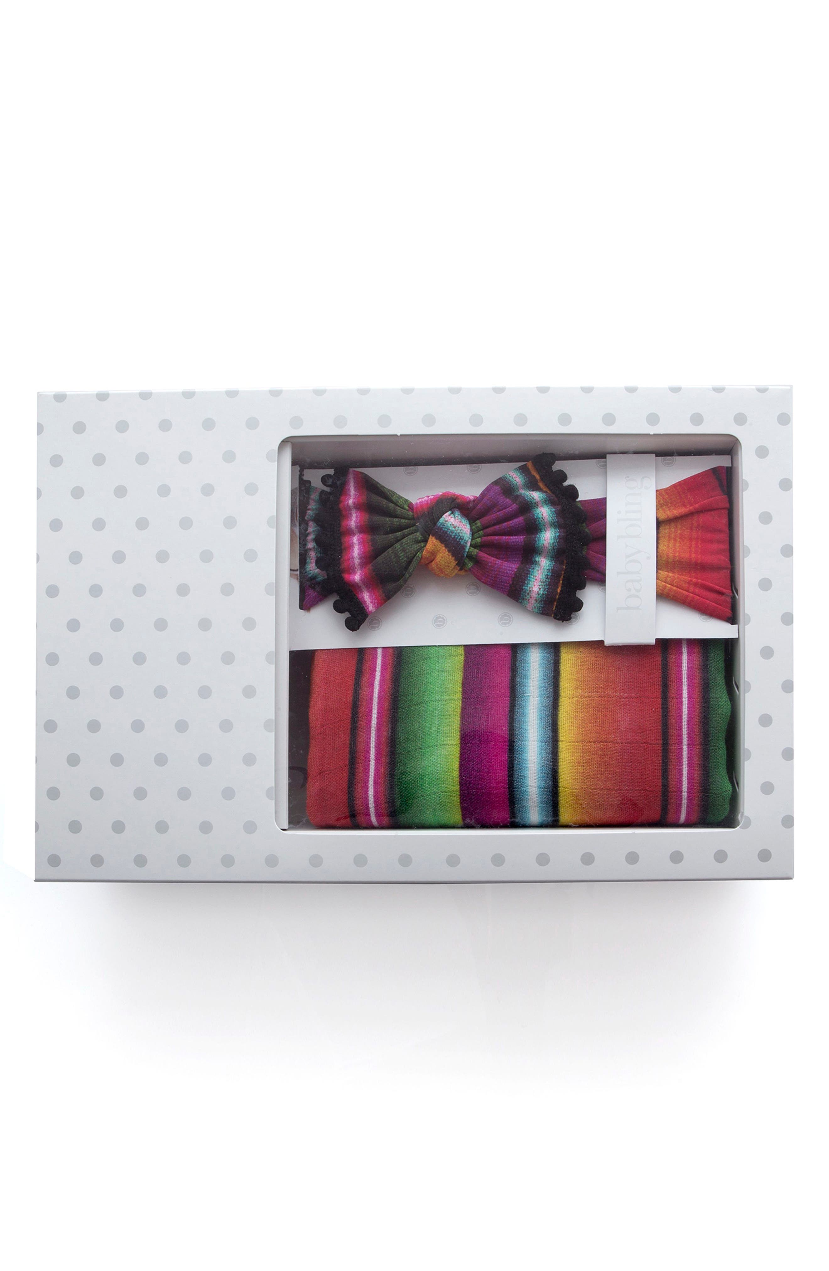 Baby Bling Dot Print Swaddling Blanket & Headband Set Nordstrom