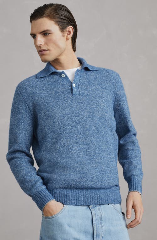 Shop Brunello Cucinelli Knop Yarn Knit Polo In Azure