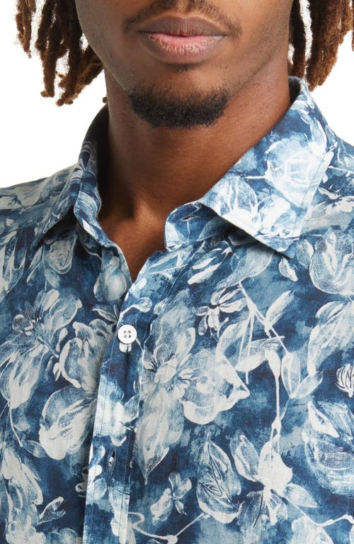Rodd & Gunn Mount Hutt Sports Fit Floral Short Sleeve Linen Button-up Shirt In Dark Teal