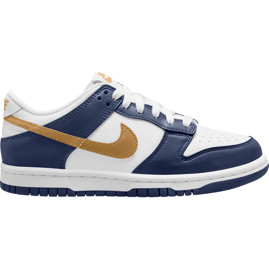 Nike Kids' Dunk Low Basketball Sneaker In White/ Wheat/ Midnight Navy