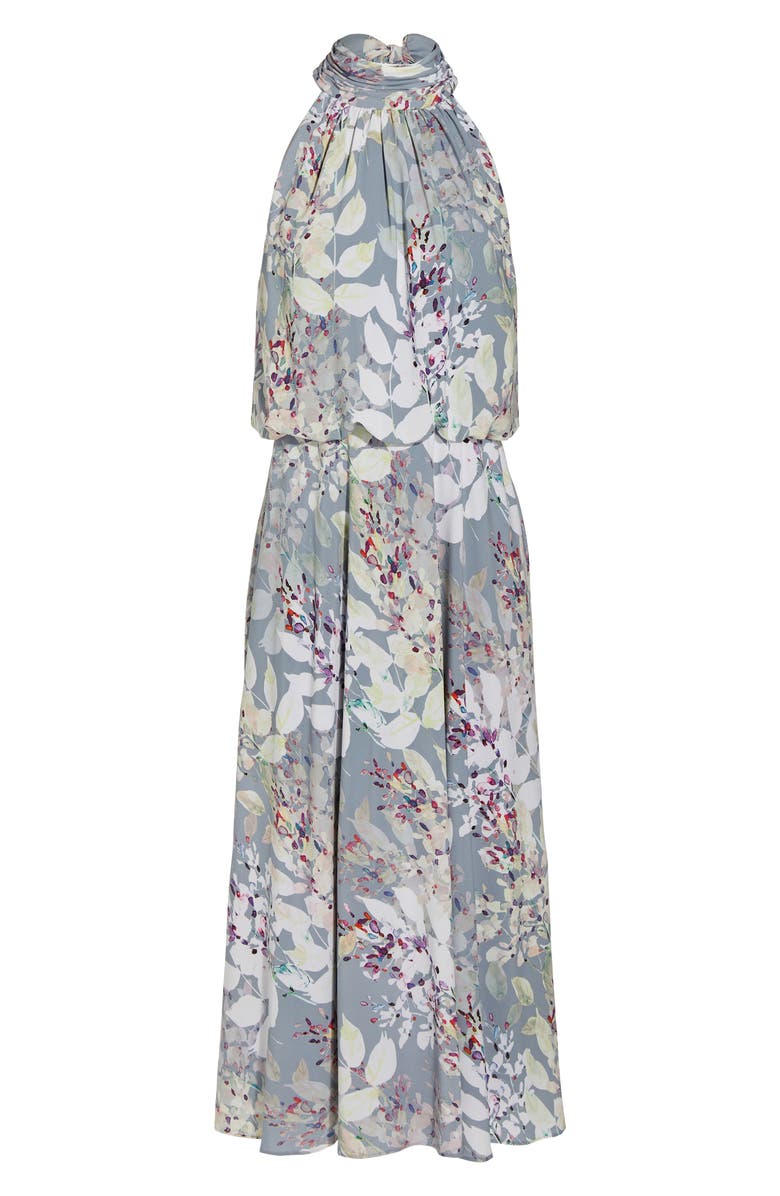 Adrianna Papell Watercolor Floral Halter Neck Chiffon Midi Dress, Alternate, color, 