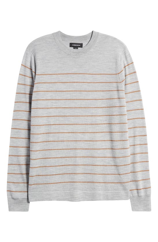 Shop Nordstrom Stripe Wool & Silk Crewneck Sweater In Grey Heather