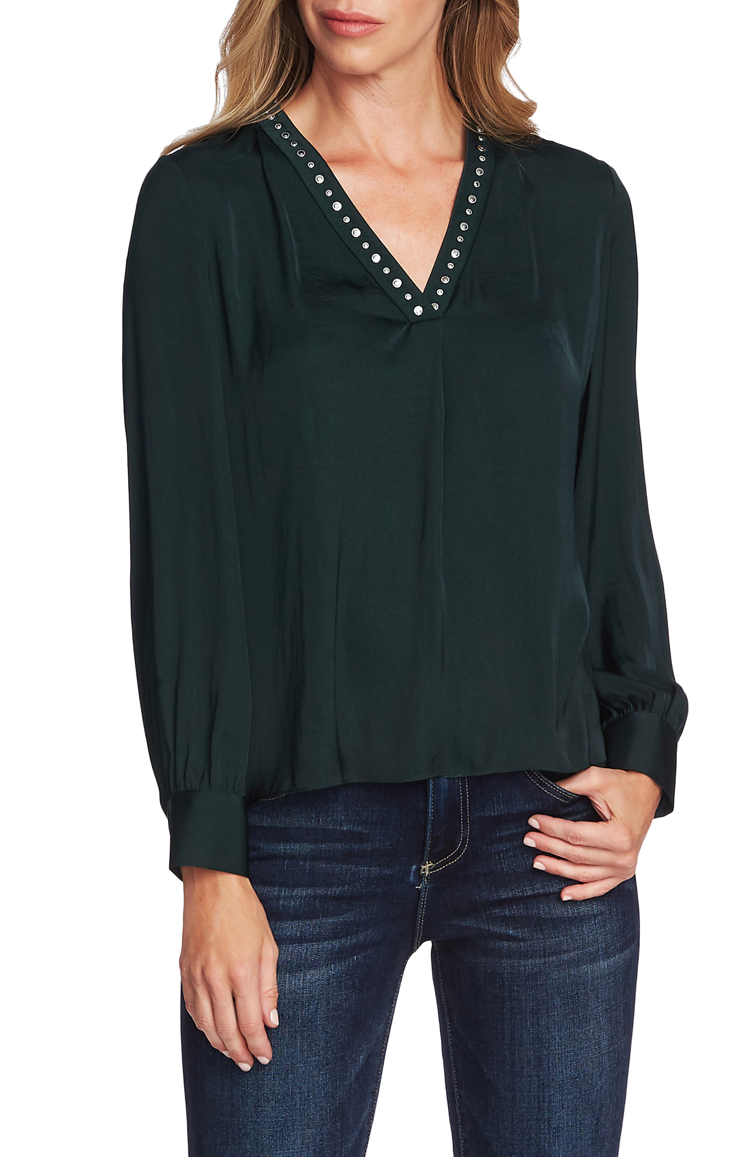 Vince Camuto Tops Studded V-Neck Rumple Blouse