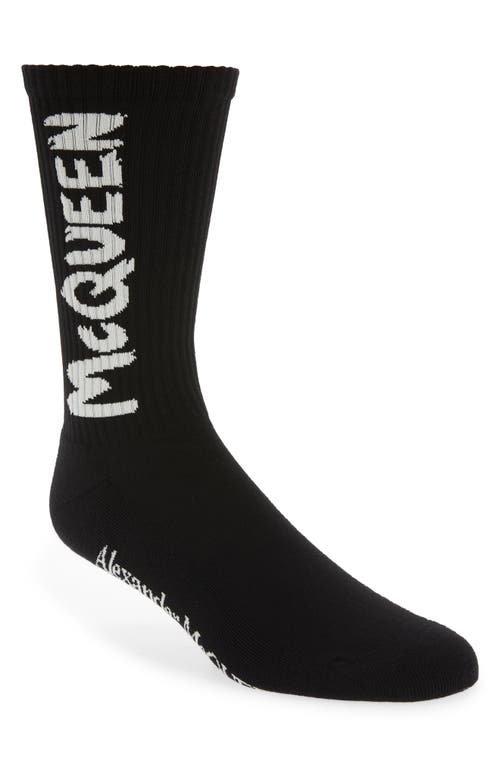 Shop Alexander Mcqueen Graffiti Logo Crew Socks In Black/ivory