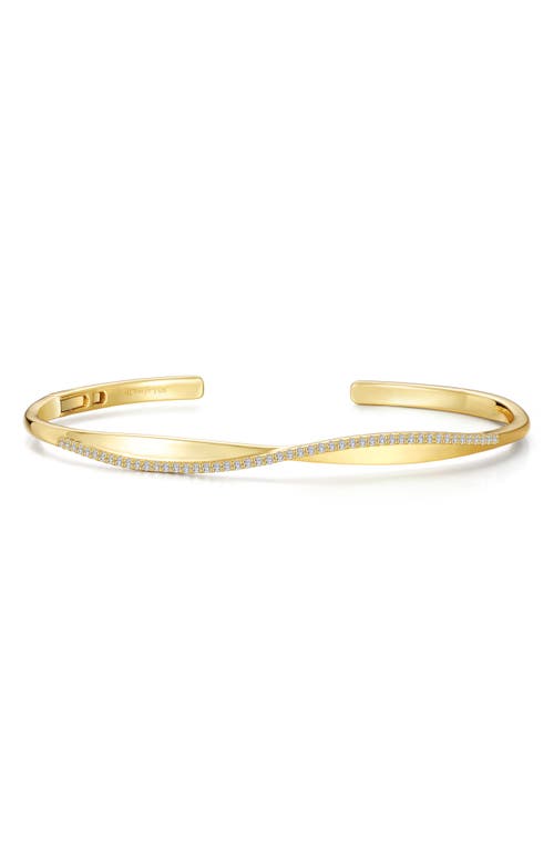 Pavé Simulated Diamond Twisted Bangle Bracelet in White/Gold