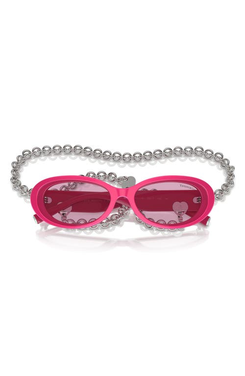 Shop Tiffany & Co . 54mm Oval Sunglasses With Chain In Fuchsia/violet