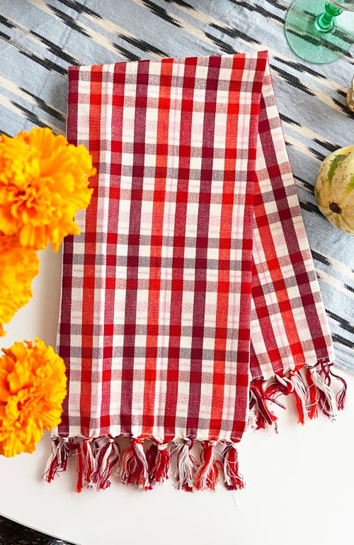 Shop Archive New York Festive Handwoven Plaid Cotton Kitchen Towel In Red