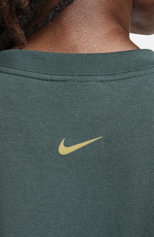 Shop Nike One Dri-fit Crewneck Graphic Sweatshirt In Deep Jungle/bronzine