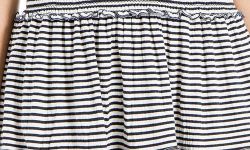 Shop Max Studio Sleeveless Short Smocked Dress In Dark Navy/white Stripe