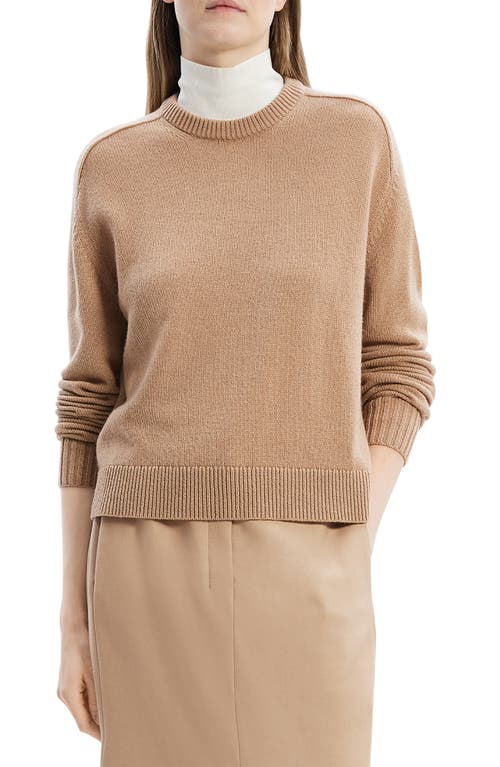 Shop Theory Cashmere Crewneck Crop Sweater In Royal Camel