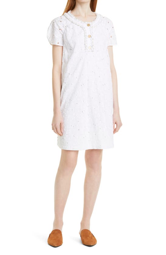 Dyvna Floral Cutwork Tunic Dress In White Flowers