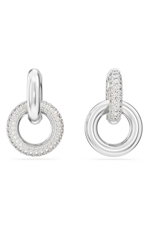 Swarovski Rhodium-plated Pave Interlocking Loop Charm Mismatch Hoop Earrings In Silver