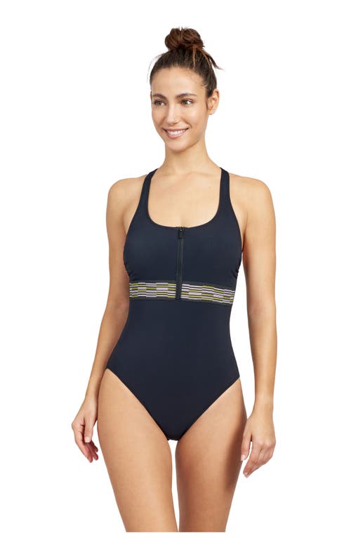 Free Sport by Gottex Sprint Solid Round Neck One piece swimsuit with zip Black at Nordstrom,