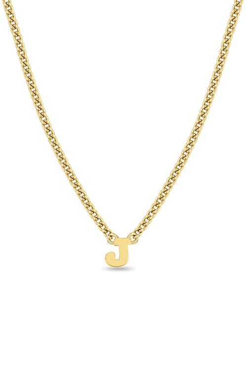 Zoë Chicco Curb Chain Initial Pendant Necklace in Yellow Gold-J at Nordstrom, Size 16