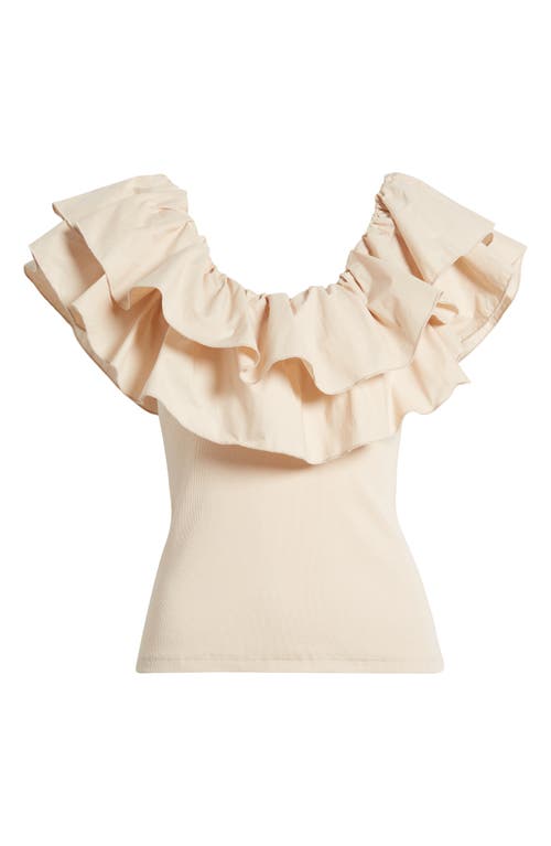 Callie Mixed Media Double Ruffle Top in Latte