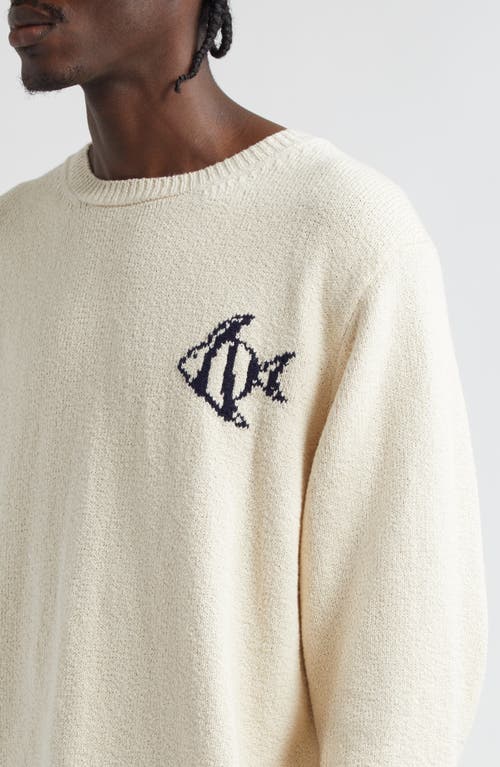 Shop The Elder Statesman Deep Sea Cotton Crewneck Sweater In Natural/navy