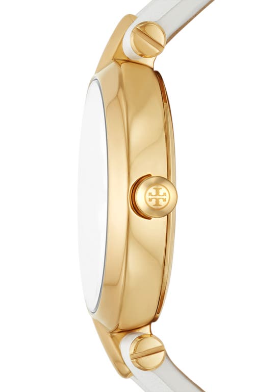 Shop Tory Burch The Kira Leather Strap Watch, 30mm In Ivory/gold