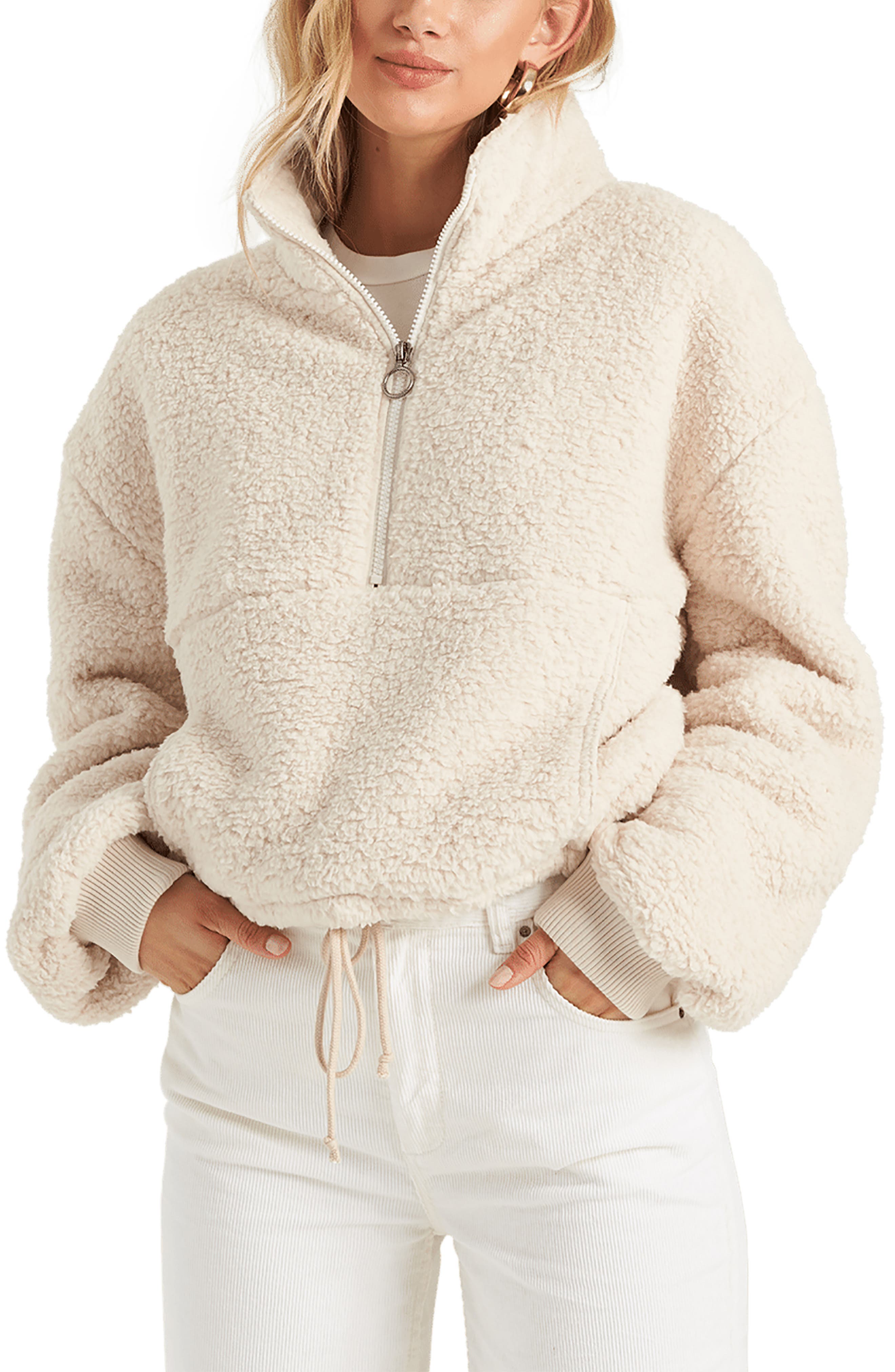 shearling half zip pullover