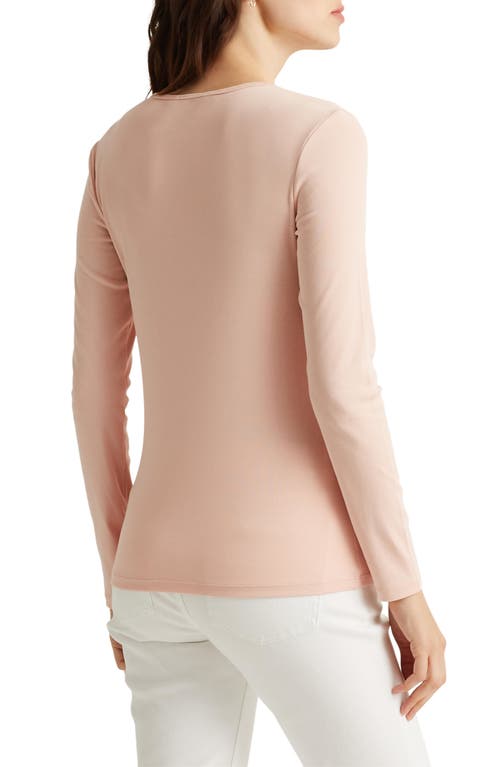 Shop Lauren Ralph Lauren Long Sleeve Cotton Blend Top In Pale Rose