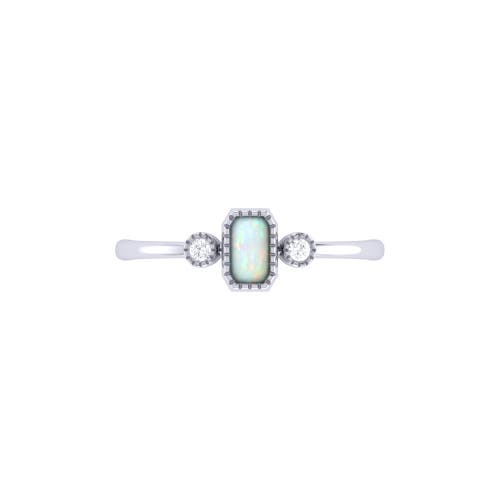 Shop Luvmyjewelry Emerald Cut Opal & Diamond Birthstone Ring In White Gold