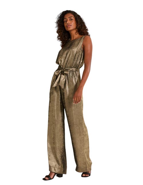 Shop Fatface Gisele Metallic Jumpsuit In Antique Gold