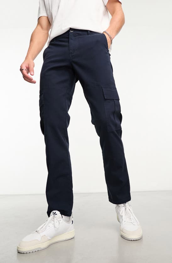 Asos Design Slim Fit Stretch Twill Cargo Pants In Navy