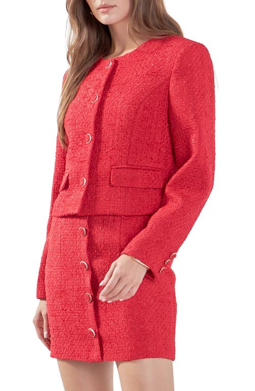 Shop Endless Rose Tweed Crop Jacket In Red