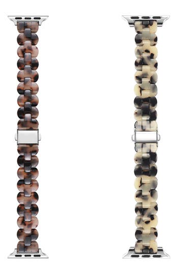 Shop The Posh Tech Assorted 2-pack Resin Apple Watch® Watchbands In Chocolate/light Tortoise