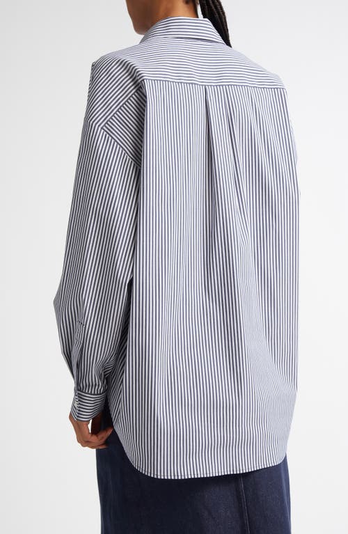 Shop Michael Kors Collection Wedge Oversize Pinstripe Button-up Shirt In Maritime/optic White