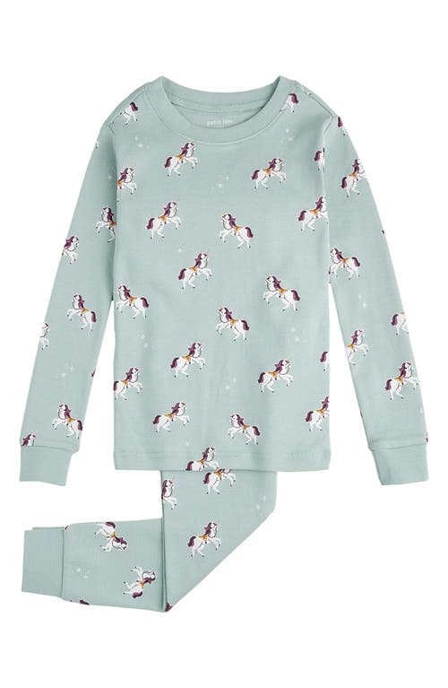 Petit Lem Kids' Unicorn Print Organic Cotton Fitted Two-piece Pyjamas In Turquoise