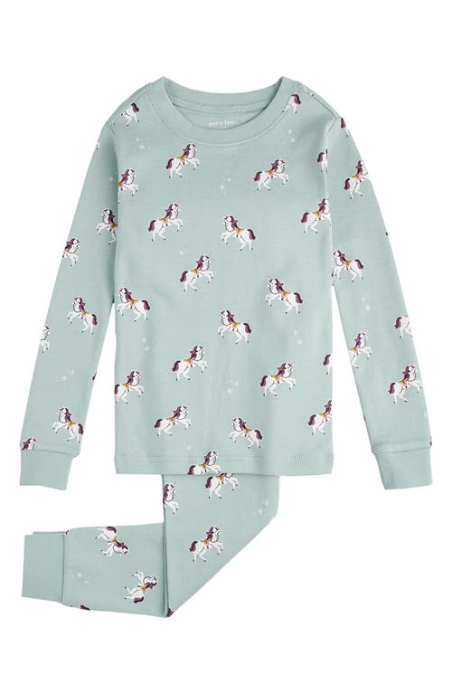 Petit Lem Kids' Unicorn Print Organic Cotton Fitted Two-piece Pajamas In Turquoise