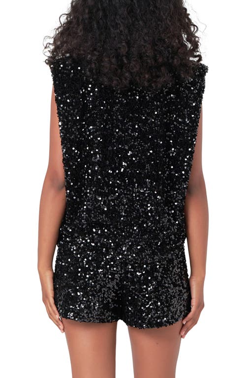 Endless Rose Sequin Padded Shoulder Velvet Top In Black