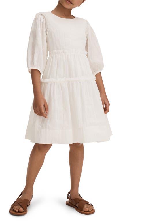 Shop Reiss Kids' Tash Tiered Linen Blend Dress In Ivory