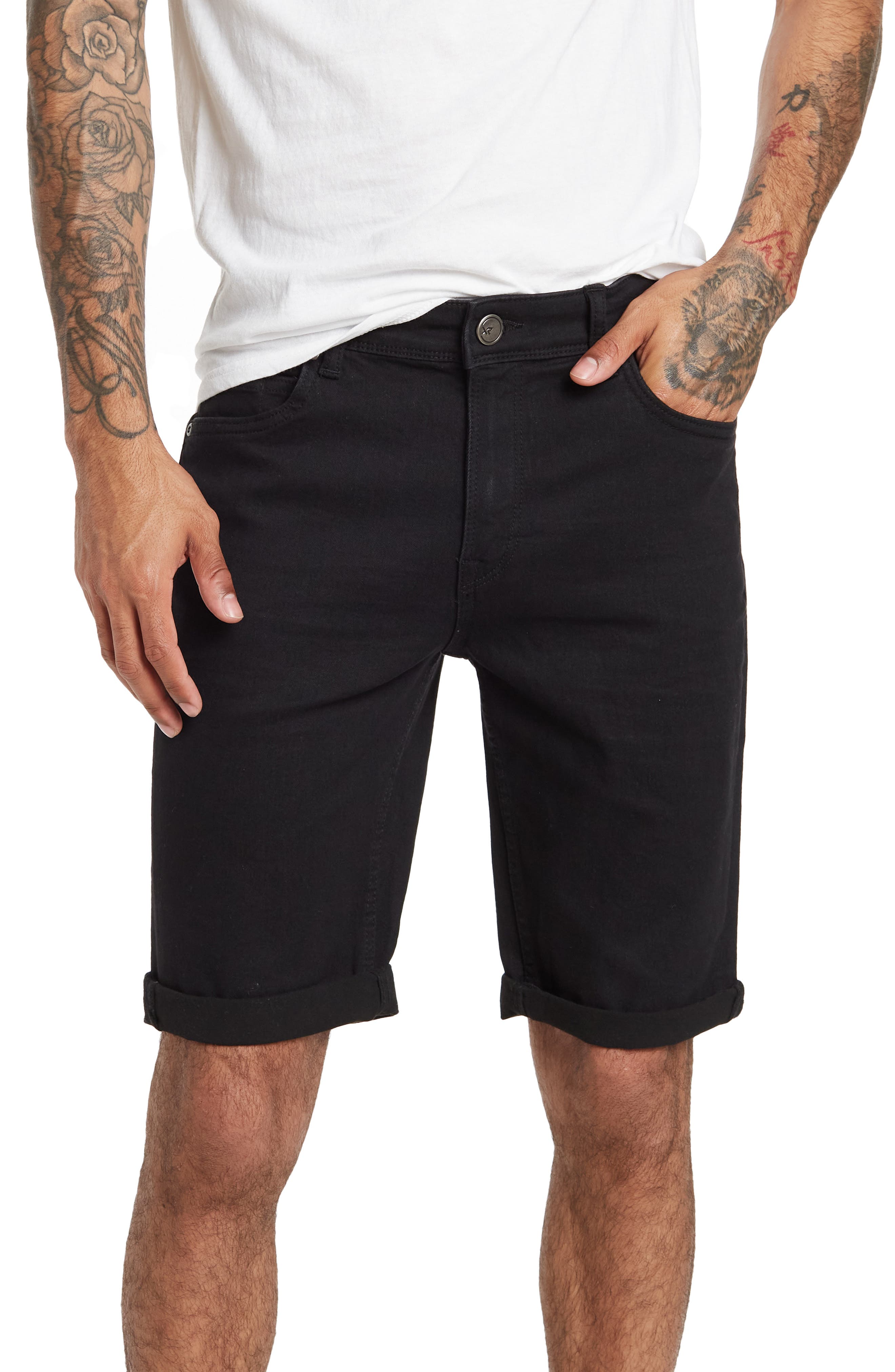 mens cuffed denim shorts