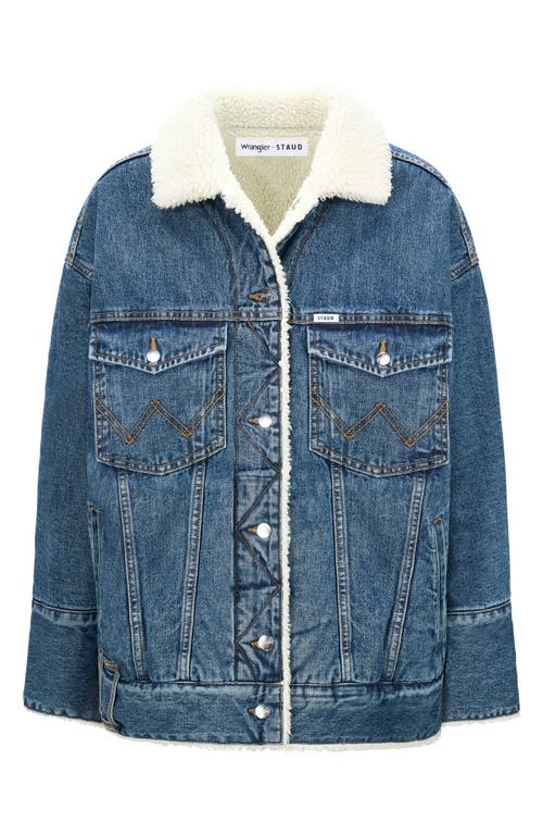 Shop Staud + Wrangler The Biggest Jean Jacket In Indigo Wash