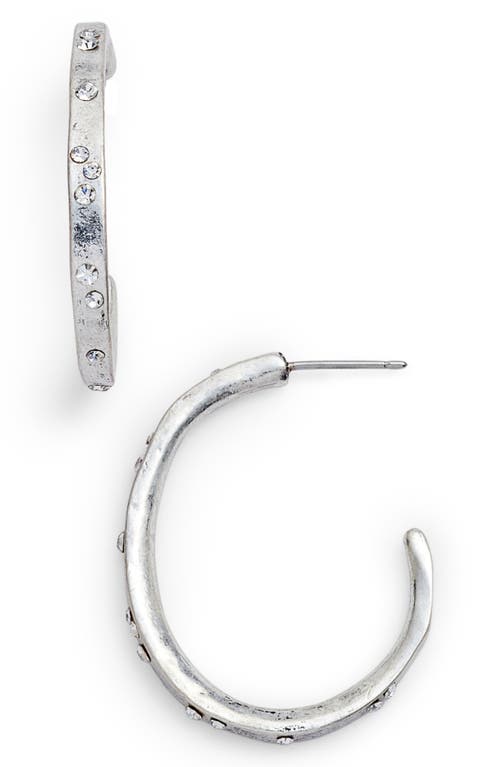 Stone Dusted Oval Hoop Earrings in Clear- Rhodium