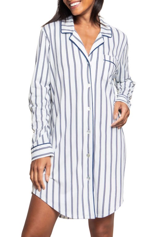 Stripe Long Sleeve Cotton Jersey Nightshirt in White