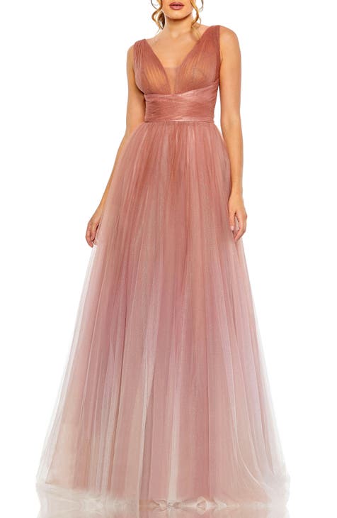 Glitter Ombré Tulle A-Line Gown