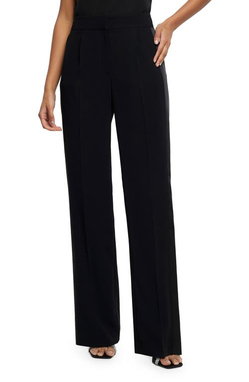 River Island Satin Stripe Crepe Straight Leg Pants in Black at Nordstrom, Size 4