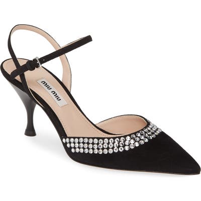 Miu Miu Jeweled Pointy Toe Pump, Black