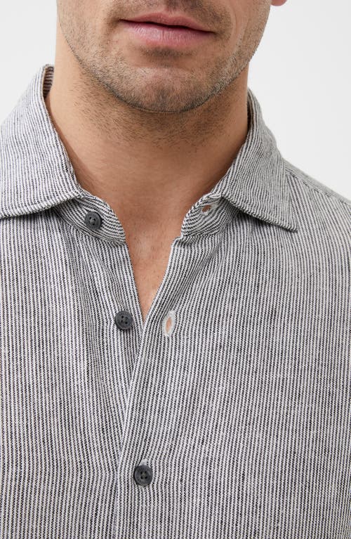 Shop French Connection Tonal Stripe Linen Blend Button-up Shirt In Black/white