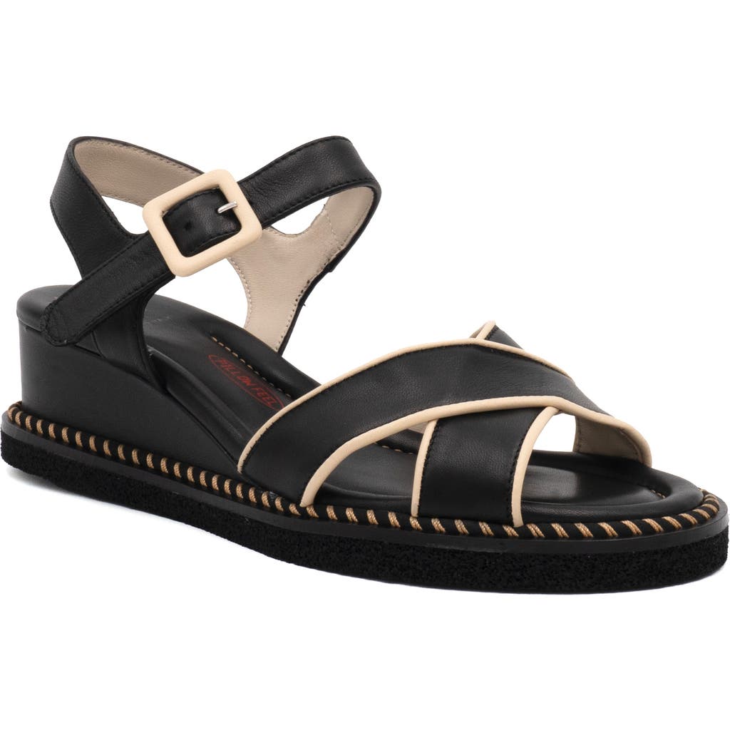 Amalfi By Rangoni Montecarlo Wedge Sandal In Black/sand Parma Combo