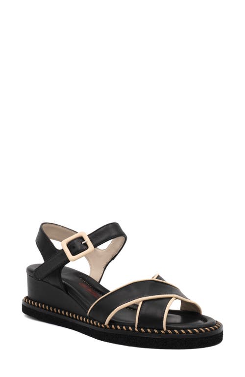 Amalfi By Rangoni Montecarlo Wedge Sandal In Black/sand Parma Combo